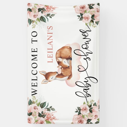 赤ちゃんシャワー水カラーディアピンクフローラへようこそ 横断幕 (縦)