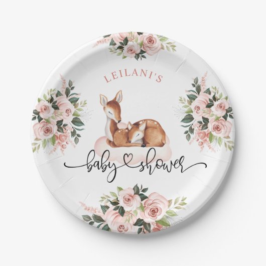 赤ちゃんシャワー水カラーディアピンクフローラ ペーパープレート (正面)