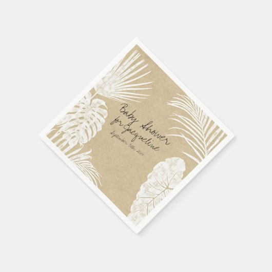 赤ちゃんシャワー水カラー熱帯葉沿岸クラフト スタンダードカクテルナプキン (角)