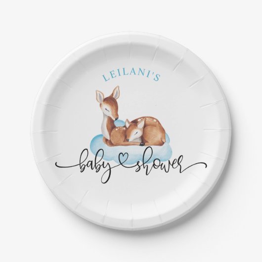 赤ちゃんシャワー水彩ディアブルークラウド ペーパープレート (正面)