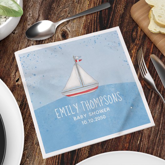 赤ちゃんシャワー水彩可愛いお洒落帆船 スタンダードランチョンナプキン