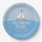 赤ちゃんシャワー水彩可愛いお洒落帆船 ペーパープレート (正面)