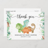 赤ちゃんシャワー水彩恐竜ありがとうはがき ポストカード (正面/裏面)