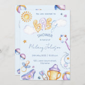 赤ちゃんシャワー水彩招待状 招待状 (正面/裏面)
