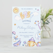 赤ちゃんシャワー水彩招待状