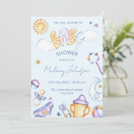 赤ちゃんシャワー水彩招待状 招待状