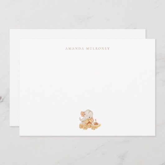 赤ちゃんシャワー水彩象ありがとう ノートカード (正面/裏面)