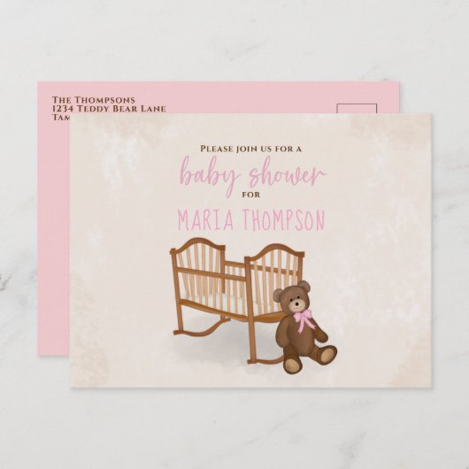 赤ちゃんシャワー水素朴色ピンクぬいぐるみ ポストカード (正面/裏面)