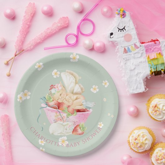 赤ちゃんシャワー水色ガールフェアリーかわいいウサギ ペーパープレート (パーティー)
