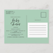 赤ちゃんシャワー水色グリーンピンクのフローラスクリプト インビテーションポストカード (裏面)