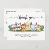 赤ちゃんシャワー水色サファリ動物ありがとうポー ポストカード (正面/裏面)
