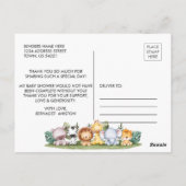 赤ちゃんシャワー水色サファリ動物ありがとうポー ポストカード (裏面)