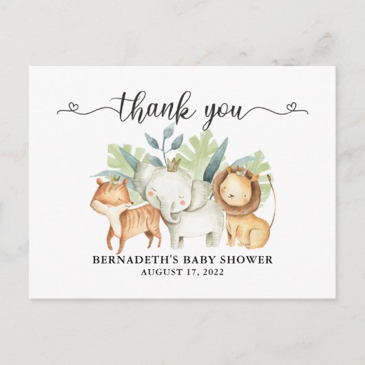 赤ちゃんシャワー水色サファリ動物ありがとう ポストカード (正面)
