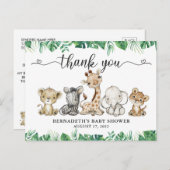 赤ちゃんシャワー水色サファリ動物ありがとう ポストカード (正面/裏面)