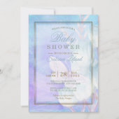 赤ちゃんシャワー水色バタフライとブルーチューリップ 招待状 (正面)