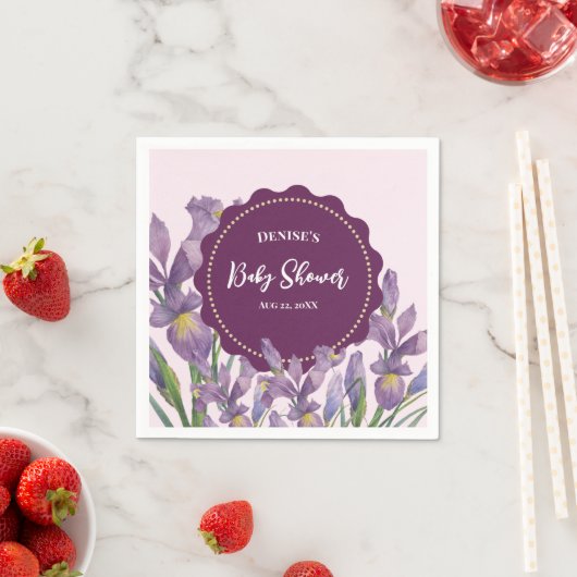 赤ちゃんシャワー水色パープルアイリスボタニカルファン スタンダードカクテルナプキン (インサイチュ)