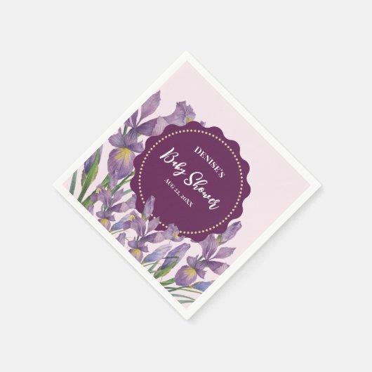 赤ちゃんシャワー水色パープルアイリスボタニカルファン スタンダードカクテルナプキン (角)