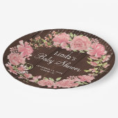 赤ちゃんシャワー水色ピンクのフローラウッド ペーパープレート (アングル)