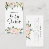 赤ちゃんシャワー水色ピンクガーリーフローラゲーム 名刺 (正面/裏面)