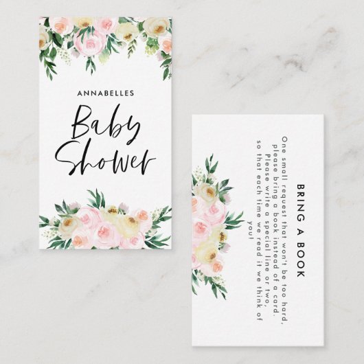 赤ちゃんシャワー水色ピンクガーリーフローラゲーム 名刺 (正面/裏面)