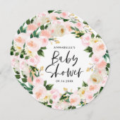 赤ちゃんシャワー水色ピンクガーリーフローラスクリプト (正面/裏面)