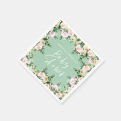 赤ちゃんシャワー水色ピンクフローラ緑ガーリー スタンダードカクテルナプキン (角)