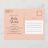 赤ちゃんシャワー水色ピーチピンクフローラスクリプト インビテーションポストカード (裏面)