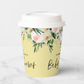 赤ちゃんシャワー水色レモンピンクのフローラスクリプト 紙コップ (左)