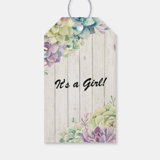 赤ちゃんシャワー水色多肉植物ホワイトウッド ギフトタグ (裏面)