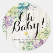 赤ちゃんシャワー水色多肉植物ホワイトウッド ラウンドシール (正面)