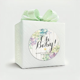 赤ちゃんシャワー水色多肉植物ホワイトウッド ラウンドシール