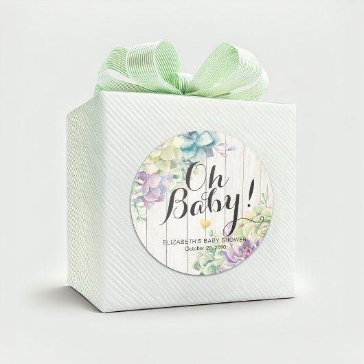 赤ちゃんシャワー水色多肉植物ホワイトウッド ラウンドシール