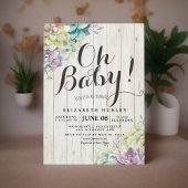 赤ちゃんシャワー水色多肉植物ホワイトウッド 招待状