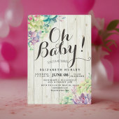 赤ちゃんシャワー水色多肉植物ホワイトウッド 招待状