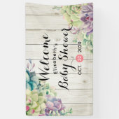 赤ちゃんシャワー水色多肉植物ホワイトウッド 横断幕 (縦)