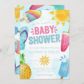 赤ちゃんシャワー準備ができてかわいいポップ・アートの夏のポプシクル 招待状 (正面/裏面)