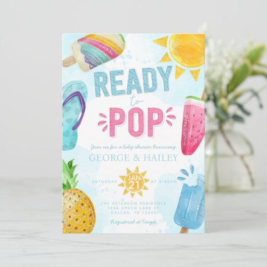 赤ちゃんシャワー準備ができてかわいいポップ・アートの夏のポプシクル 招待状 (スタンド正面)
