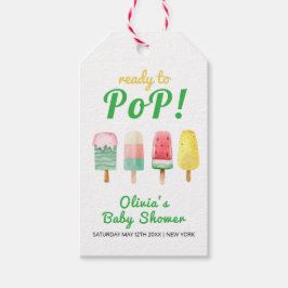赤ちゃんシャワー準備ができて黄色のポップ・アートの緑のアイスクリーム ギフトタグ