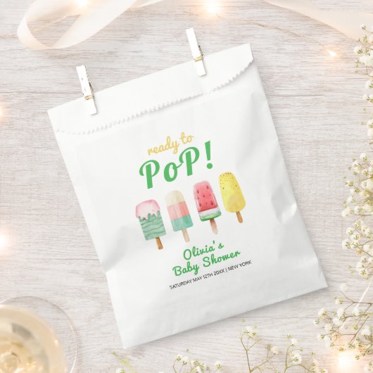 赤ちゃんシャワー準備ができて黄色のポップ・アートの緑のアイスクリーム フェイバーバッグ (クリップ留めされた状態)