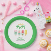 赤ちゃんシャワー準備ができて黄色のポップ・アートの緑のアイスクリーム ペーパープレート (パーティー)