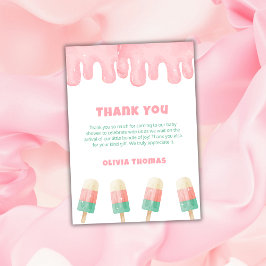 赤ちゃんシャワー準備のピンクの溶けポップ・アートの合いアイスクリーム サンキューカード