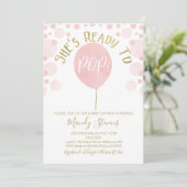 赤ちゃんシャワー準備ポップ・アートのができたピンクのバルーン招待状 招待状 (スタンド正面)