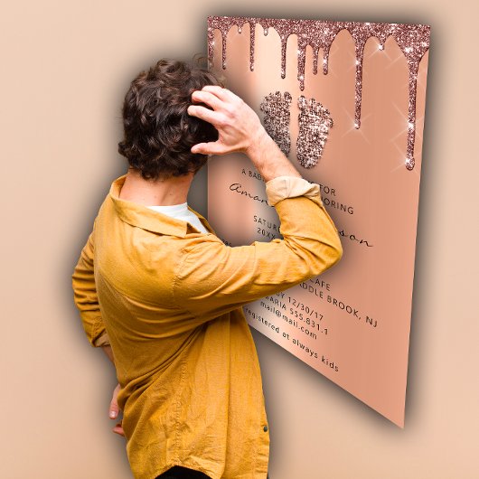 赤ちゃんシャワー火花足バラ金ゴールドドリップスボーイガール 招待状