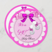 赤ちゃんシャワー熱ピンクの女の子かわいい女の子ブース 招待状 (正面/裏面)