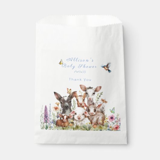 赤ちゃんシャワー牛ヤギ羊の蝶の花 フェイバーバッグ (正面)