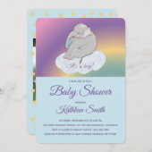 赤ちゃんシャワー甘い可愛い象それが男の子の写真 招待状 (正面/裏面)