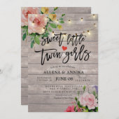 赤ちゃんシャワー甘い小さな双子の女の子の花木 招待状 (正面/裏面)