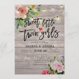 赤ちゃんシャワー甘い小さな双子の女の子の花木 招待状