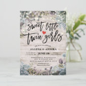 赤ちゃんシャワー甘い小さな双子の女の子の花木 招待状 (スタンド正面)