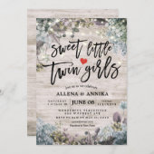 赤ちゃんシャワー甘い小さな双子の女の子の花木 招待状 (正面/裏面)